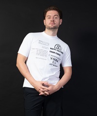 【BLACK】TEXBRID切替+大柄Pt入り半袖Tシャツ