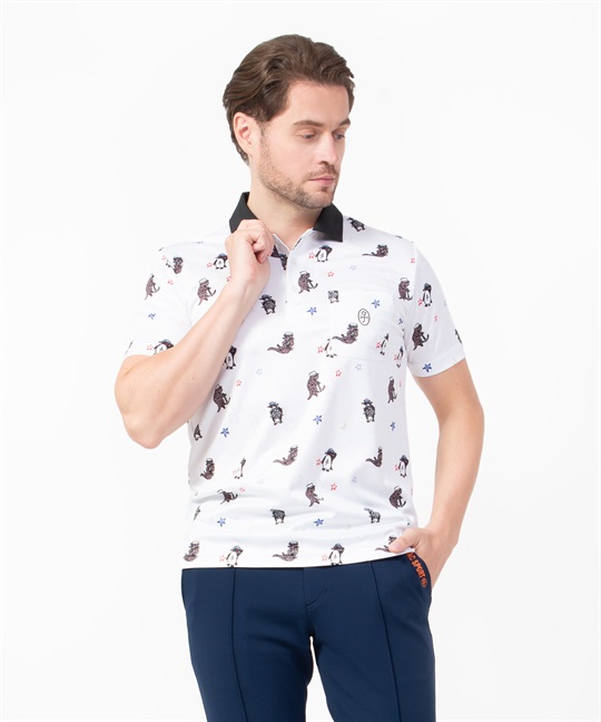 ブライトロゴJQ+総柄昇華転写半袖ポロシャツ(01ホワイト-46)