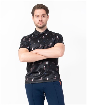 ブライトロゴJQ+総柄昇華転写半袖ポロシャツ(99ブラック-46)