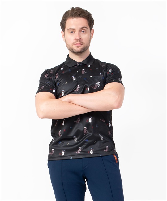 ブライトロゴJQ+総柄昇華転写半袖ポロシャツ(99ブラック-46)