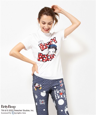 BETTY BOOP(TM) 昇華転写プリント半袖モックネックTシャツ(01 ホワイト-40)