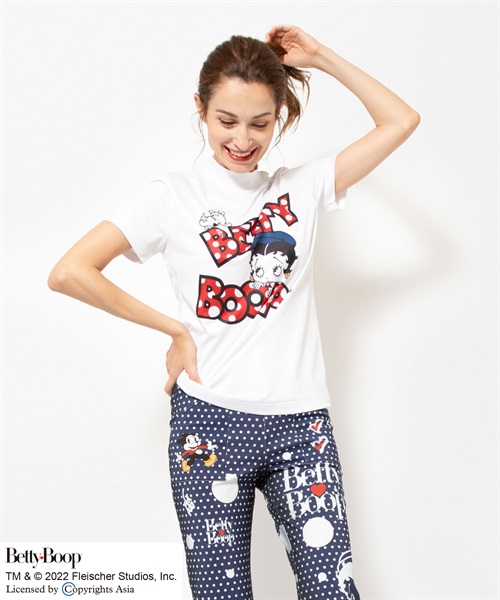 BETTY BOOP(TM) 昇華転写プリント半袖モックネックTシャツ(01 ホワイト-40)