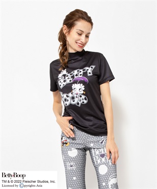 BETTY BOOP(TM) 昇華転写プリント半袖モックネックTシャツ(99 ブラック-40)