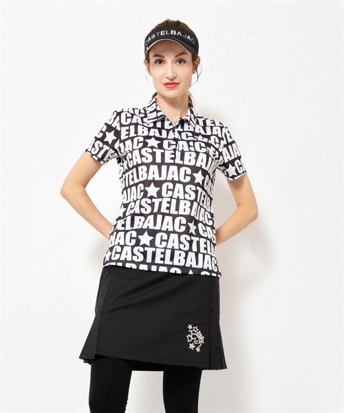PE鹿の子インパクトロゴ昇華転写ブルゾン半袖ポロシャツ(99 ブラック-40)