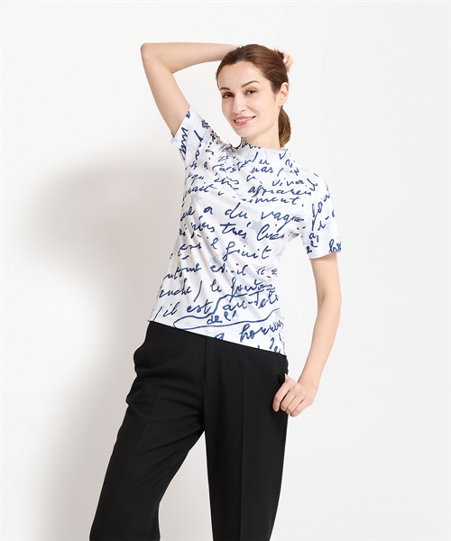 星ロゴ総柄昇華転写ブルゾン冷感カノコ 半袖モックネックTシャツ(01 ホワイト-40)