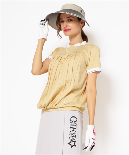 スプラッシュメッシュ プリーツ半袖Tシャツ(13ペールベージュ-40)
