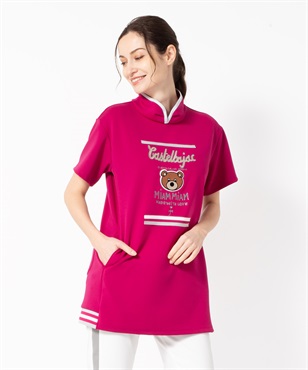 クマ刺繍半袖チュニック(70オペラピンク-40)