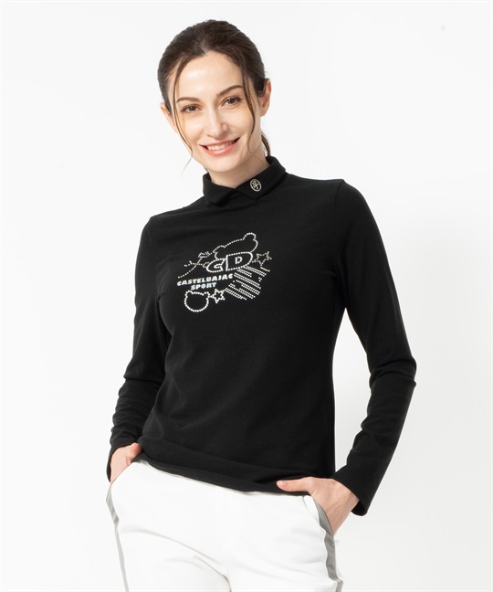 クマ＆ポップロゴモチーフハイネック長袖Tシャツ(99ブラック-40)