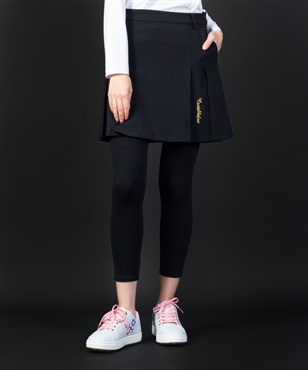 【BLACK】綿/NYストレッチ刺繍入りタックスカート
