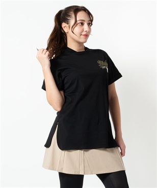 【BLACK】綿スムースラメPt入りフレンチ袖チュニック(99ブラック-40)
