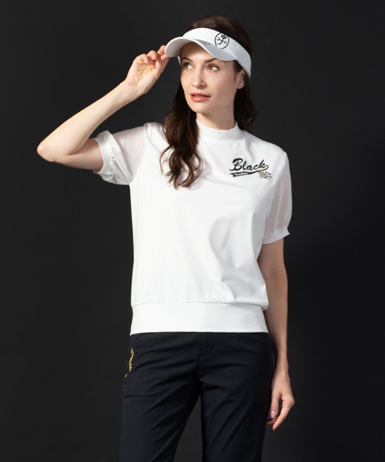 【BLACK】NYﾍﾞｱｽﾑｰｽﾌﾟﾚｯﾋﾟｰﾛｺﾞPt入りﾓｯｸﾈｯｸ半袖Tシャツ(01ホワイト-40)