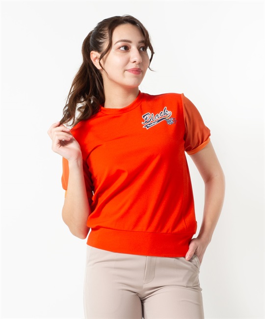 【BLACK】NYﾍﾞｱｽﾑｰｽﾌﾟﾚｯﾋﾟｰﾛｺﾞPt入りﾓｯｸﾈｯｸ半袖Tシャツ(20オレンジ-40)