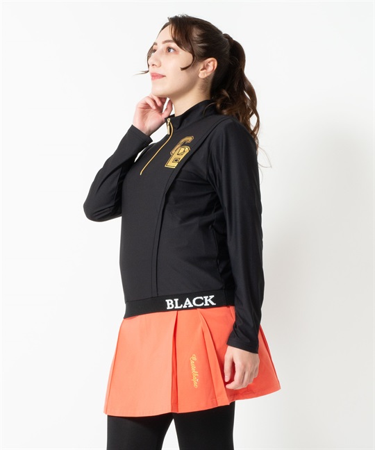 【BLACK】横コールPE切替裾リブ付き長袖ポロシャツ(99ブラック-40)