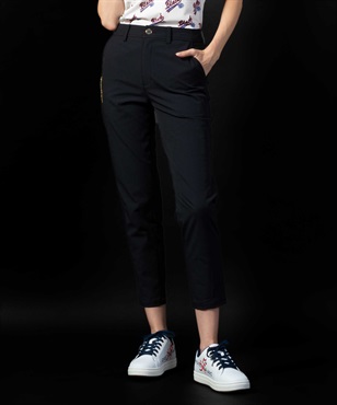 【BLACK】ストレッチツイル刺繍入りアンクル丈パンツ(99ブラック-38)