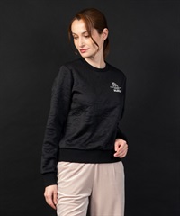 【BLACK】高周波エンボス加工丸首トレーナー