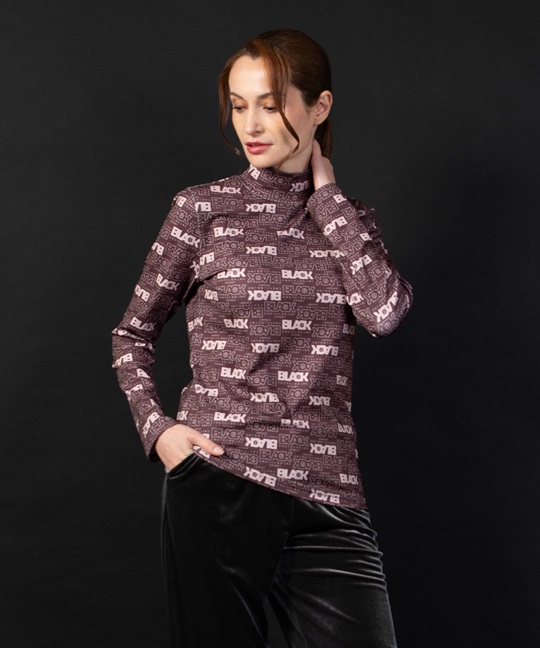 【BLACK】ロゴ総柄昇華転写インナー長Tシャツ(19ダークブラウン-40)