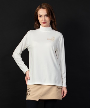 【BLACK】MIPストレッチハイネックチュニック丈長Tシャツ(01ホワイト-40)