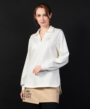 【BLACK】スキッパー衿チュニック長ポロシャツ(01ホワイト-40)