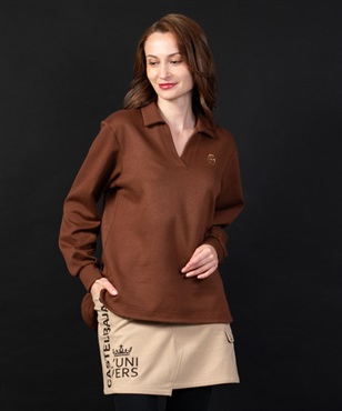 【BLACK】スキッパー衿チュニック長ポロシャツ(18ブラウン-40)