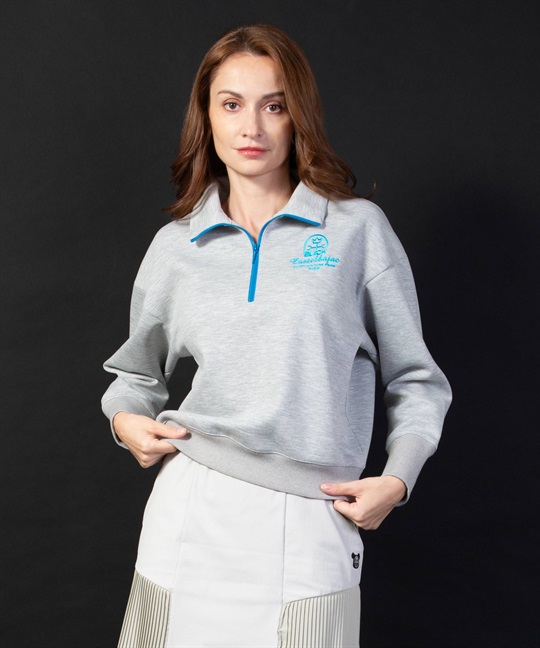 【BLACK】カノコダンボール刺繍入りスタンド衿トレーナー(94ライトグレー-40)