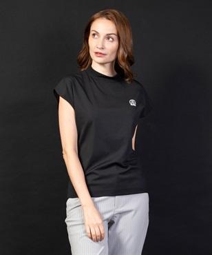 【BLACK】薄手ナイロンスムースノースリーブモックネックＴシャツ(99ブラック-40)