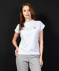 【BLACK】薄手ナイロンスムースノースリーブモックネックＴシャツ