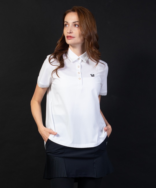 【BLACK】FLEXDRY後タック入り刺繍入り半袖ポロシャツ(01ホワイト-40)