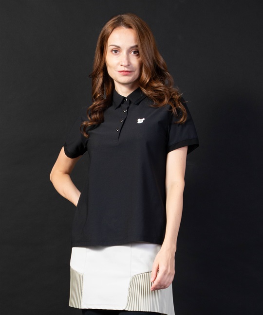 【BLACK】FLEXDRY後タック入り刺繍入り半袖ポロシャツ(99ブラック-40)