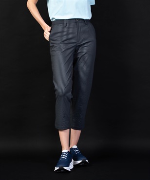 【BLACK】プリントストライプ刺繍入りクロップドパンツ(99ブラック-38)