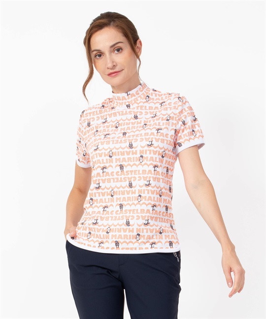 ペンギンロゴ昇華転写PTモックネック半袖Tシャツ(20オレンジ-40)