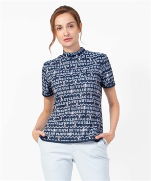 ペンギンロゴ昇華転写PTモックネック半袖Tシャツ(59ネイビー-40)