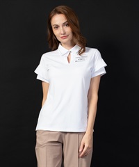 【BLACK】ソフトストレッチ袖フリル付き半袖ポロシャツ