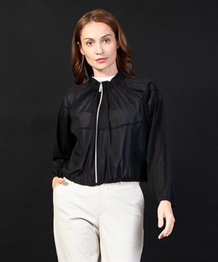 【BLACK】パワーネットPt入りゴムギャザーシルエットブルゾン(99ブラック-40)